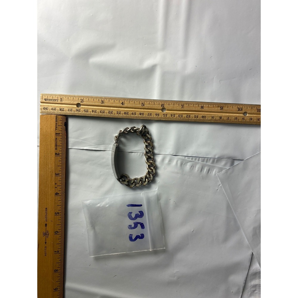 Silver Tone Chunky Cuban Link Chain‎ ID Bracelet
